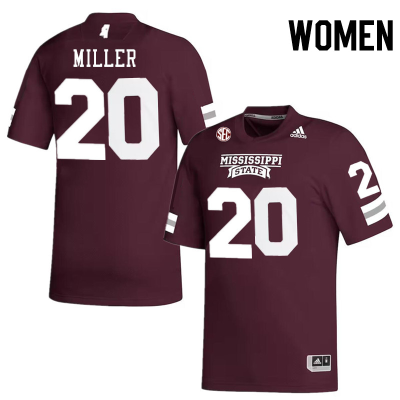 Women #20 Montre Miller Mississippi State Bulldogs College Football Jerseys Stitched-Maroon